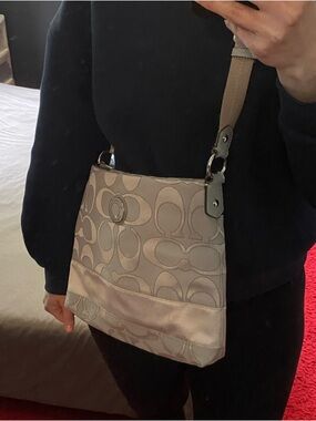 Coach Light Gray and Silver Canvas Shoulder Bag